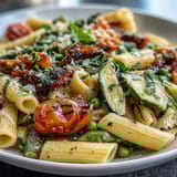 Tender penne pasta mixed with bright spring vegetables, perfect for a light, delicious meal.