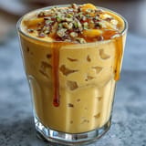 Vibrant Indian-inspired mango lassi smoothie, subtly spiced, perfect refreshment.