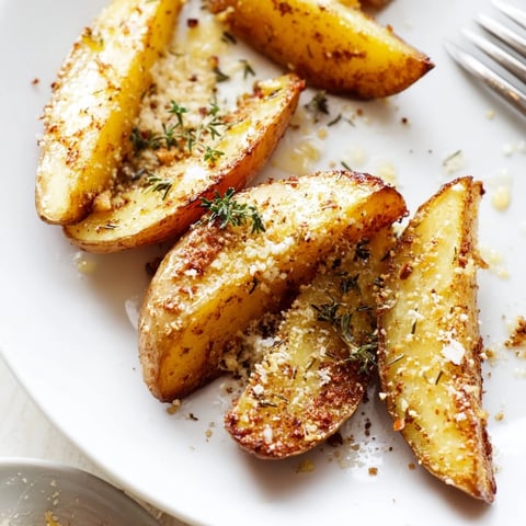 Golden garlic butter roasted potato wedges, crispy and perfect for any meal.  