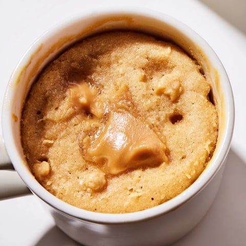 Warm, gooey 2-Minute Peanut Butter Mug Cake topped with chocolate chips, ready to devour.