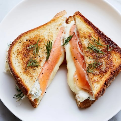 Golden, buttery Smoked Salmon Grilled Cheese oozes warm cheese, flaky salmon, and fresh dill.