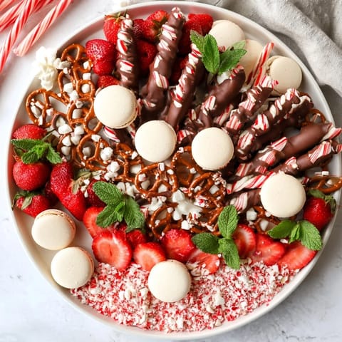 This beautiful Candy Cane Dessert Platter offers a delightful mix of flavors, textures, and holiday colors.
