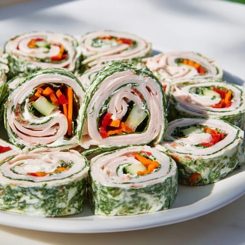 Beautifully arranged Smoked Turkey Pinwheels Tree, showcasing colorful fillings and adorned with parsley.