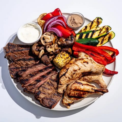 The Backyard BBQ Companion: imagine smoky grilled meats mingling with colorful veggies, ready for sharing outdoors.