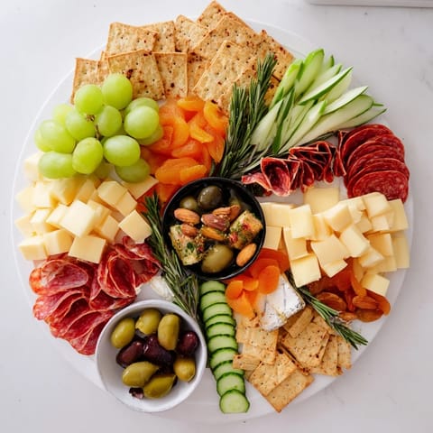 Delectable Book Club Pairing Platter with rosemary sprigs, cheeses, salami, and olives, perfect for sharing.
