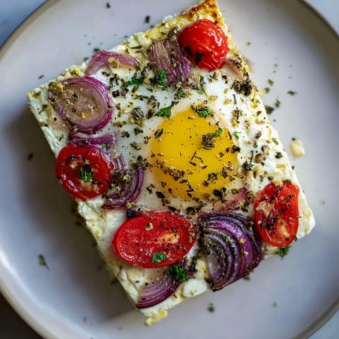 Golden-topped Mediterranean Baked Feta & Eggs, ready to be served hot with fresh parsley garnish.