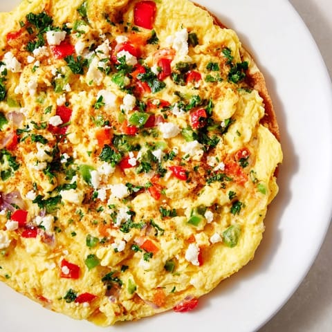 A delicious close-up of the flavorful Turkish Menemen Eggs Pizza, ready to serve with fresh parsley.