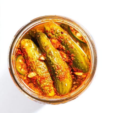 Taco Pickles served chilled in a jar, perfect for party appetizers or as a zesty burger topper.