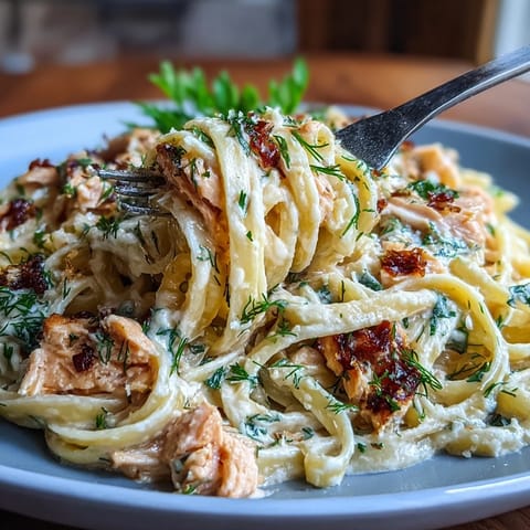 Flaky hot-smoked salmon swirls through al dente fettuccine in a glossy, creamy lemon sauce, topped with fresh dill and Parmesan.  