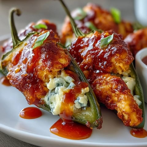 A close-up of a Buffalo Wing Popper being pulled apart, revealing savory shredded chicken and tangy buffalo sauce, served with celery sticks for dipping.