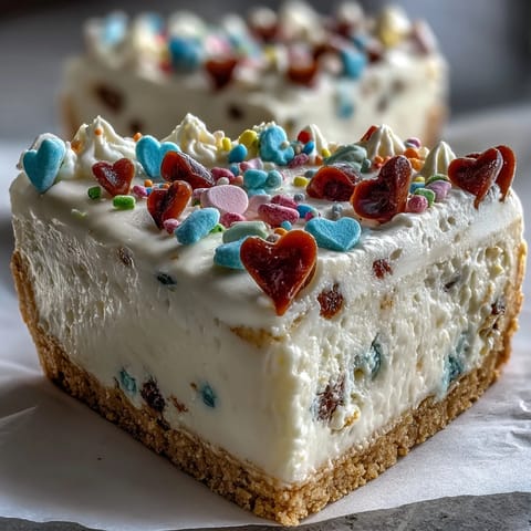 This decorative dessert is topped with pink whipped cream frosting and a pastel crown of crunchy conversation hearts. 