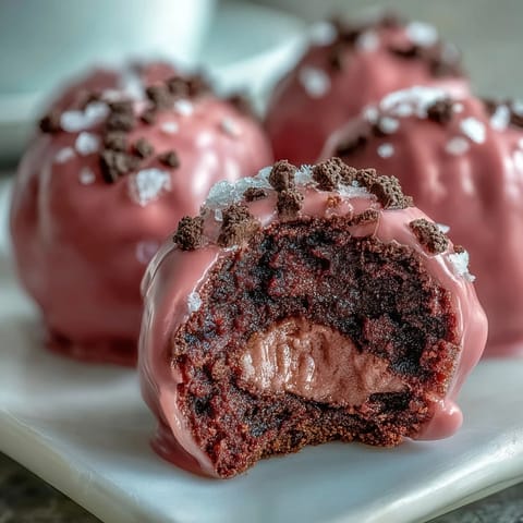 Pink candy coated Oreo Truffle Balls are elegantly plated on a dessert tray, perfect for Valentine's Day parties.