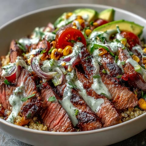 Steak Avocado Roasted Corn Bowl