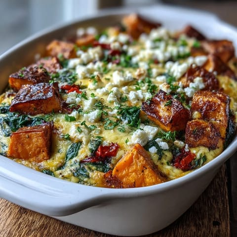 Sliced wedge of Easy Sweet Potato Egg Casserole revealing fluffy eggs and tender sweet potato chunks.
