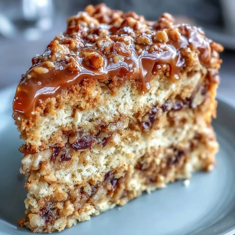 A frosted Christmas Toffee Crunch Cake on a holiday table, surrounded by twinkling lights and warm cinnamon sticks. 