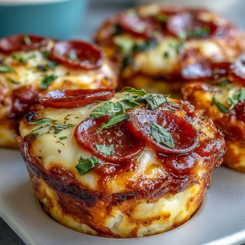Savory High-Protein Pepperoni Breakfast Cups served warm on a white plate with a side of marinara dipping sauce for breakfast.