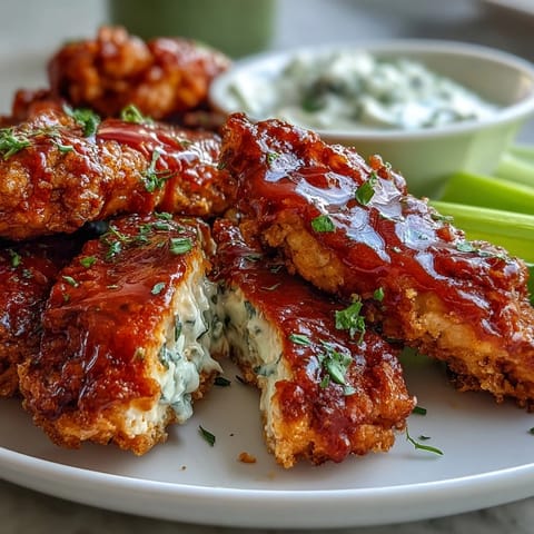 Crispy keto buffalo ranch chicken tenders with celery sticks, perfect for a low-carb appetizer or main dish.