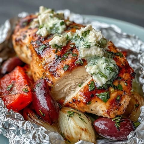 Tender chicken and vibrant veggies infused with Mediterranean flavors, cooked in foil packets for easy cleanup and bold taste.  