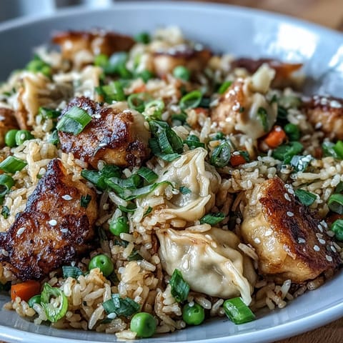Crispy pan-fried dumplings tossed with fluffy jasmine rice, colorful vegetables, and savory soy sauce in this Trader Joe's inspired dish.