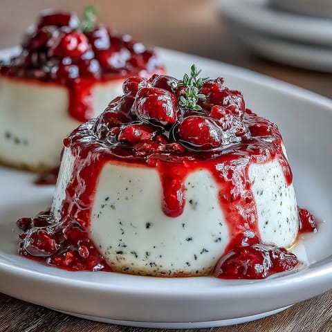 Luxurious Italian cardamom panna cotta infused with warm spice, served chilled with a vibrant mixed berry topping.