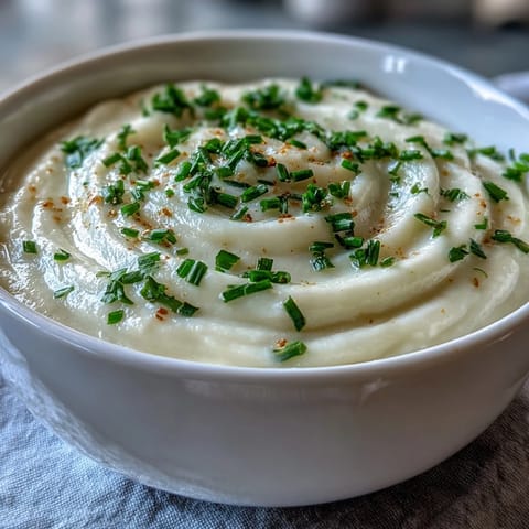 A velvety bowl of Creamy Onion and Cauliflower Soup, with tender cauliflower florets and golden sautéed onions.  