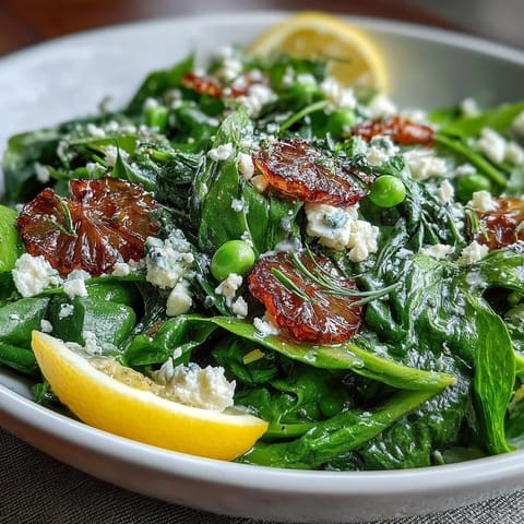 Fresh spring salad with lemon vinaigrette, featuring radishes, sugar snap peas, and delicate greens for a refreshing seasonal dish.  