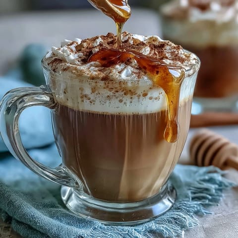 A creamy dandelion tea latte with oat milk and honey, perfect for a cozy caffeine-free drink.  