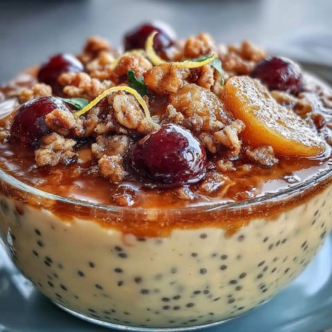 Layered lemon chia pudding parfait topped with fresh raspberries and crunchy granola for a bright breakfast treat.