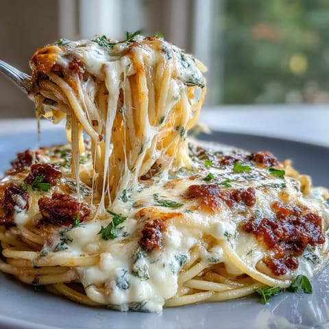 Rich Million Dollar Spaghetti casserole featuring creamy Alfredo, hearty meat sauce, and melted cheese, perfect for family dinners or gatherings.