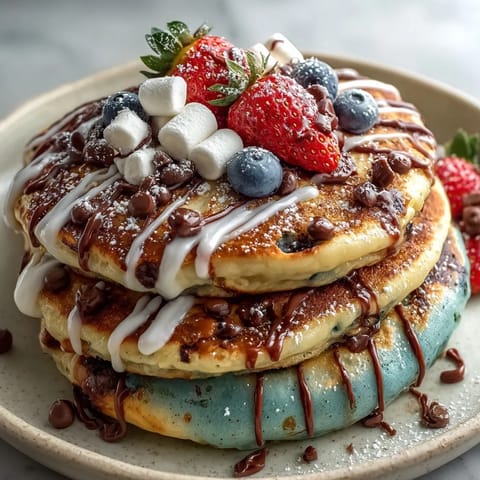 Fluffy Easter Egg Pancakes decorated with vibrant colors, sprinkles, and fresh fruit for a festive breakfast treat.