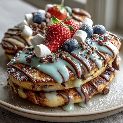 Colorful Easter Egg Pancakes shaped like eggs, topped with a sweet glaze and an assortment of playful toppings.