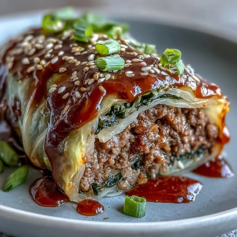 Korean cabbage rolls filled with spicy ground beef and steamed to perfection, served with savory dipping sauce.