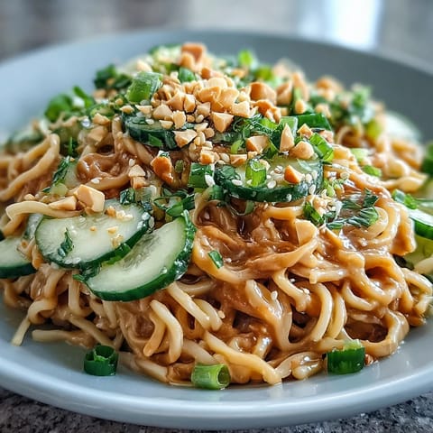 Creamy Cold Peanut Sesame Noodles with crisp cucumber, a vibrant summer dish.