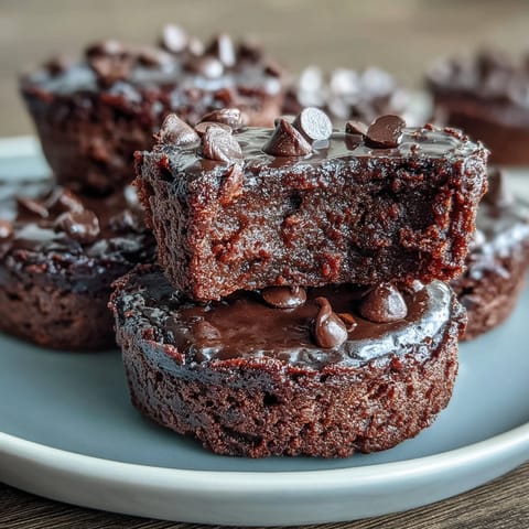 Rich chocolate Fiber-Maxxing Bean Brownie Bites, baked golden, sprinkled with chips.