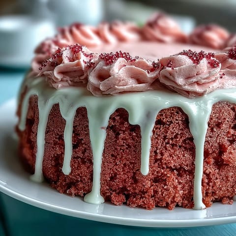 Moist pink velvet cake, subtly rosé infused, drizzled with liquid gold for celebrations.