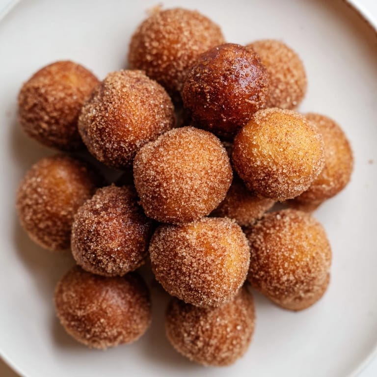 Warm cinnamon sugar donut holes, a delightful snack for any time of day.