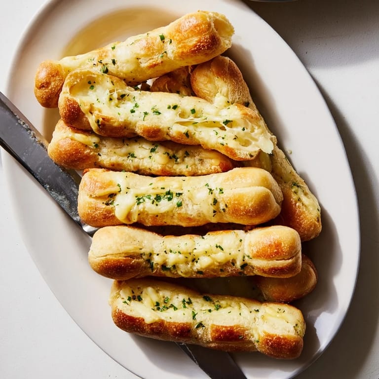Pillowy garlic breadsticks, oozing cheese, perfect for dipping in marinara sauce.