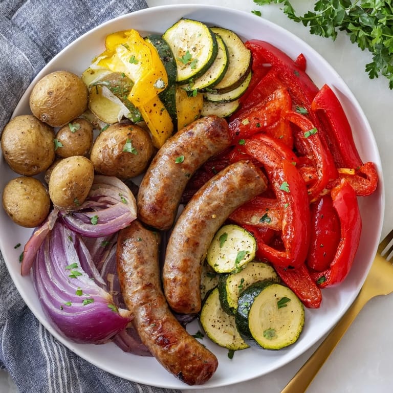 Delicious Sheet Pan Sausage and Vegetables, bursting with flavor and easy to serve.