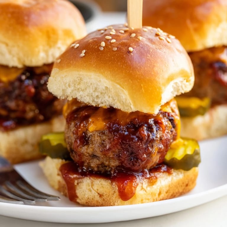 Delicious BBQ Meatball sliders topped with melted cheddar, ideal for casual family meals.