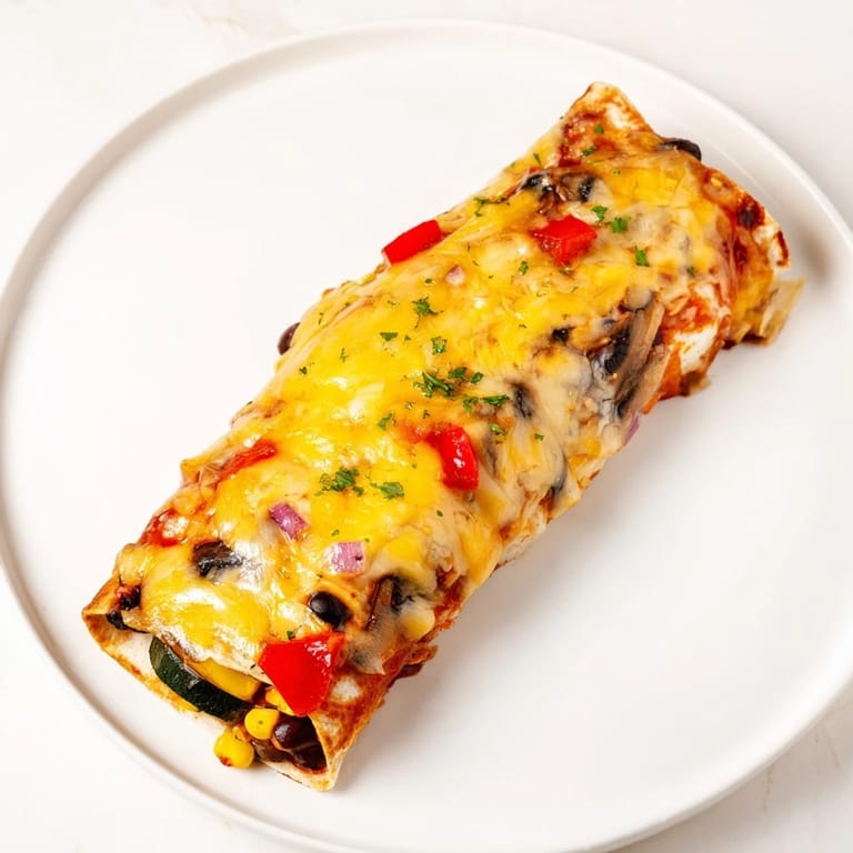 Tangy red sauce coats these flavorful Farmers Market Vegetarian Enchiladas, complete with fresh cilantro and optional toppings.