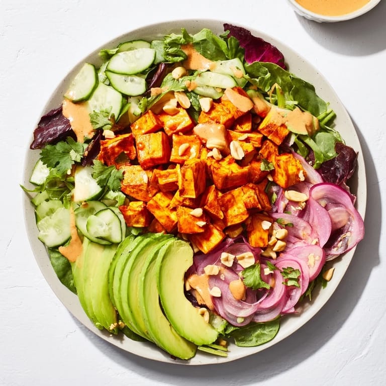 Imagine the textures: crispy radicchio alongside creamy avocado in this flavorful Spiced Peanut Sweet Potato salad.