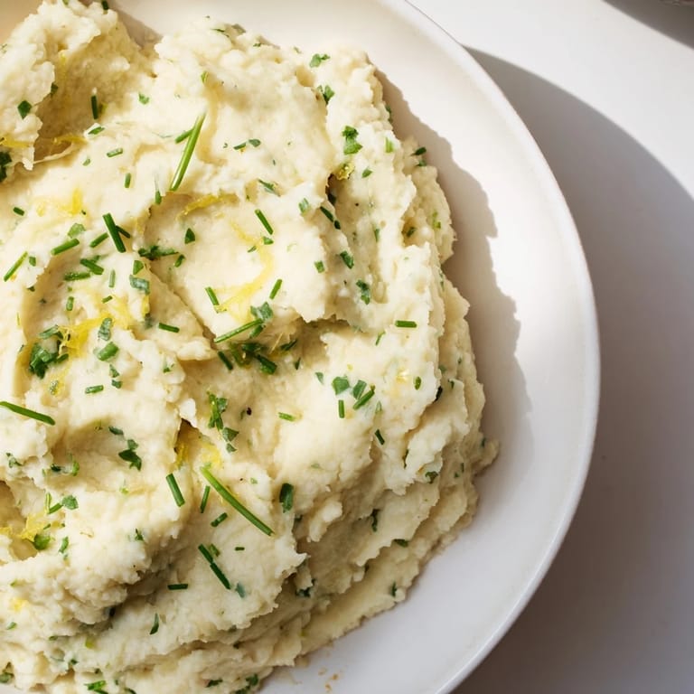 Fresh Cauliflower Mash with garlic, a vibrant vegetarian side dish, garnished with herbs.