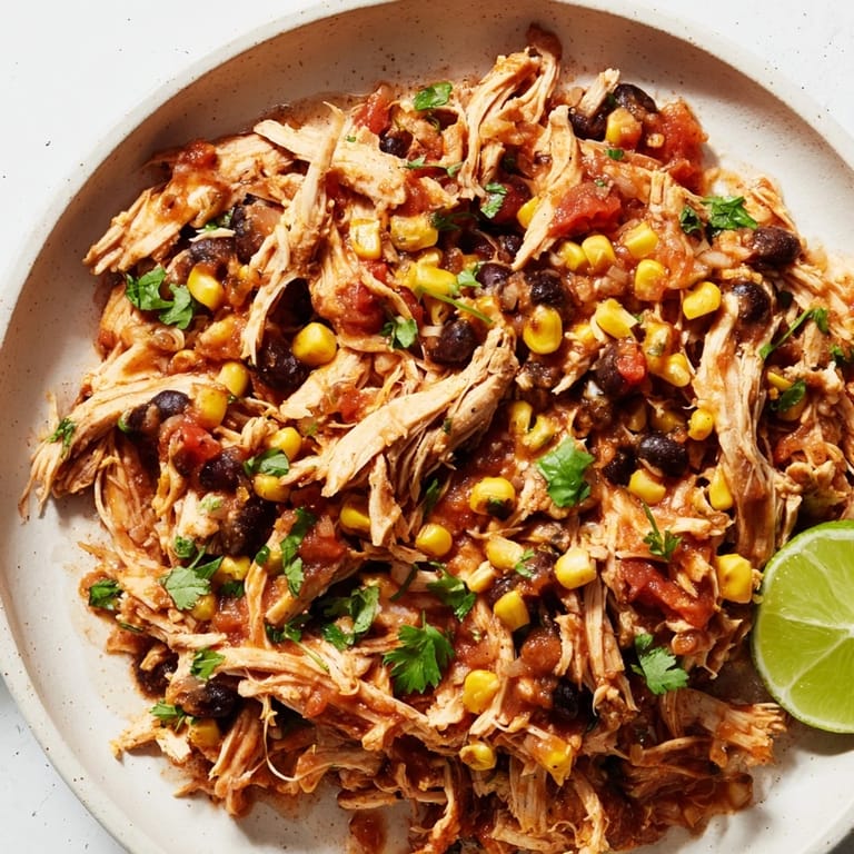 Delectable slow cooker salsa chicken served with fresh cilantro and lime, a flavorful Mexican meal.