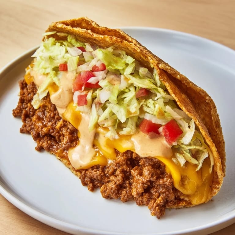 Warm, melted cheese oozes from a delicious Cheesy Gordita Crunch taco, ready to be devoured.