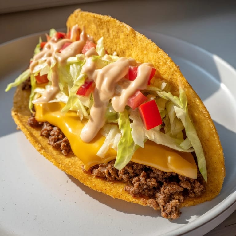 Crunchy taco shells peek from soft tortillas filled with seasoned beef of this homemade Cheesy Gordita Crunch.