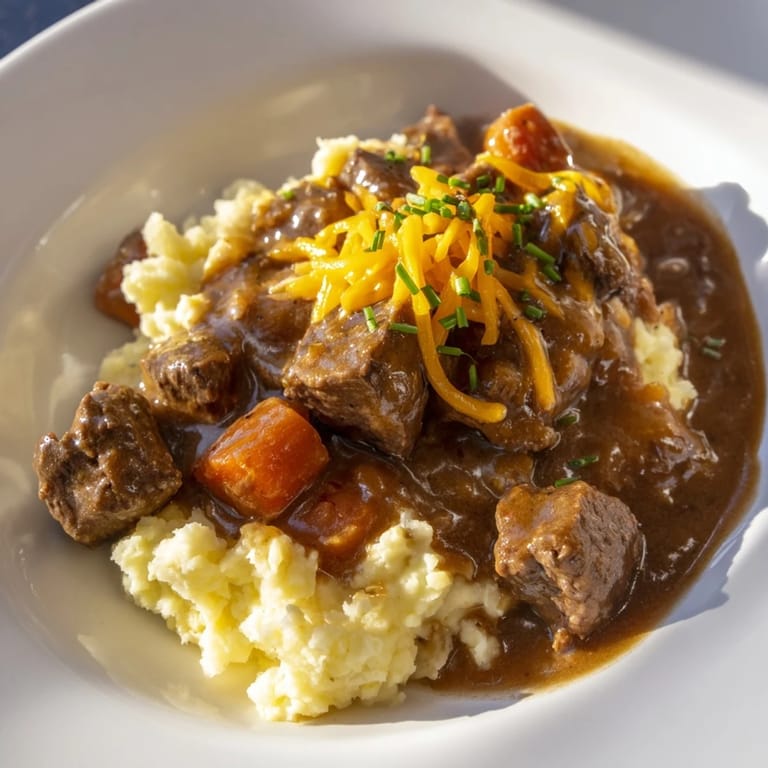 Savory and comforting, Fall Apple Cider Stew showcasing fork-tender beef and a rich broth.