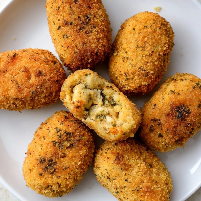 Close-up of freshly air-fried Spicy Ranch Chicken Croquettes, ready to be dipped and enjoyed.