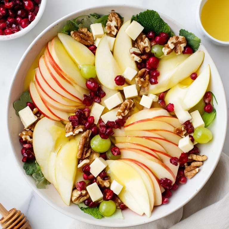 A colorful Apple Orchard Fruit Board arranged with fresh slices ready for dipping in honey.