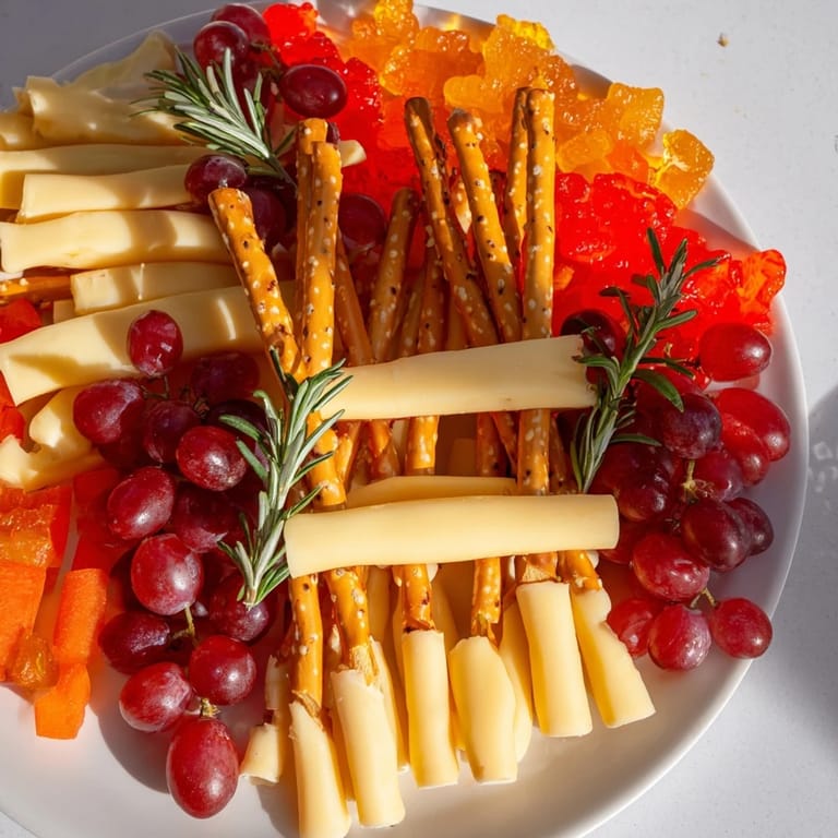 Imagine the warmth! This Flickering Fire Log Snack Board features cheeses, fruits, and crackers perfect for sharing.