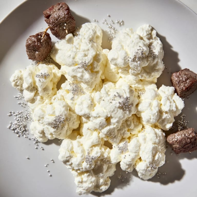 This Fluffy Clouds Lamb Baby Shower Board features tender lamb skewers alongside colorful fresh vegetables to enjoy.